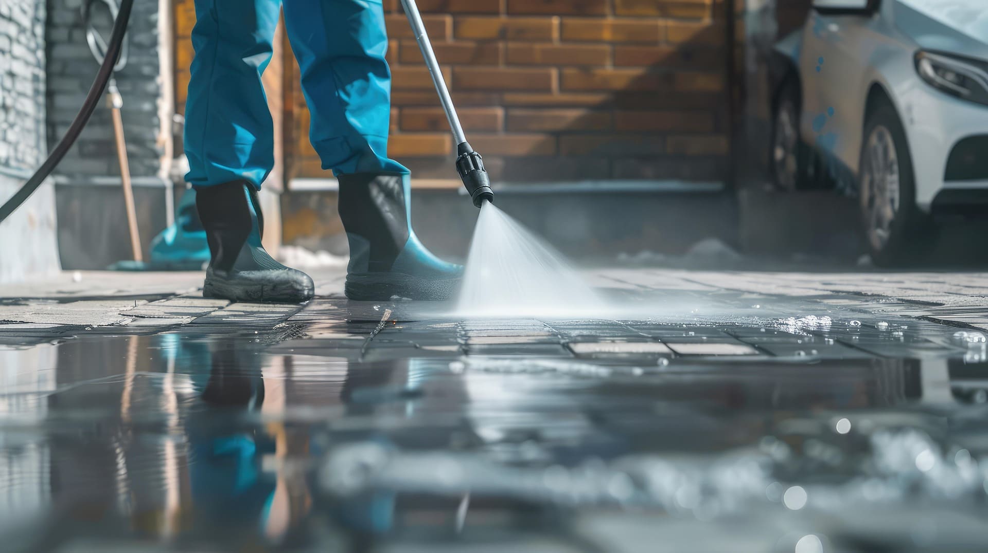 Driveway being pressure washed